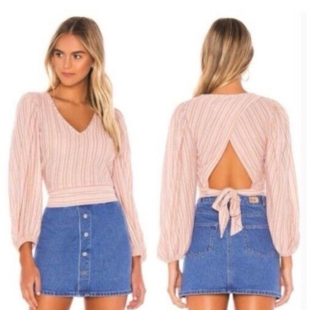 Free People Orchid Rain Autumn Nights Back Wrap Striped Top Blouse Cropped US S